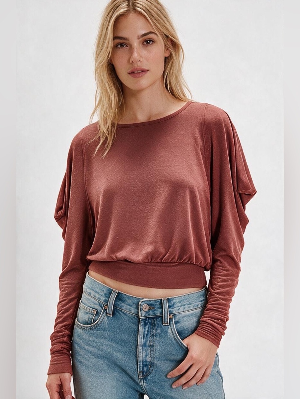 Free People Moxie Draped Long Sleeve Top - Rust Terracotta. Size small. NWOT!!